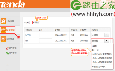 腾达(Tenda)N315路由器网速控制设置上网方法